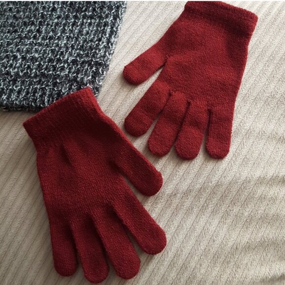 Gray Knit Beanie and Red Gloves - Picture 3 of 6